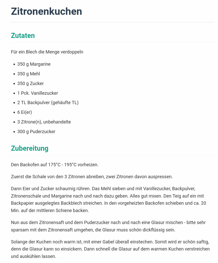 Abbildung 2: Rezept für einen Zitronenkuchen